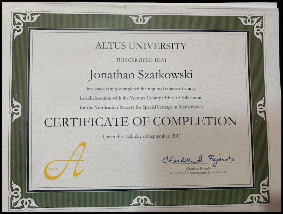 Untitled Official California VPSS Single-Subject Core Competency Certification in Mathematics for secondary academic tracks.
